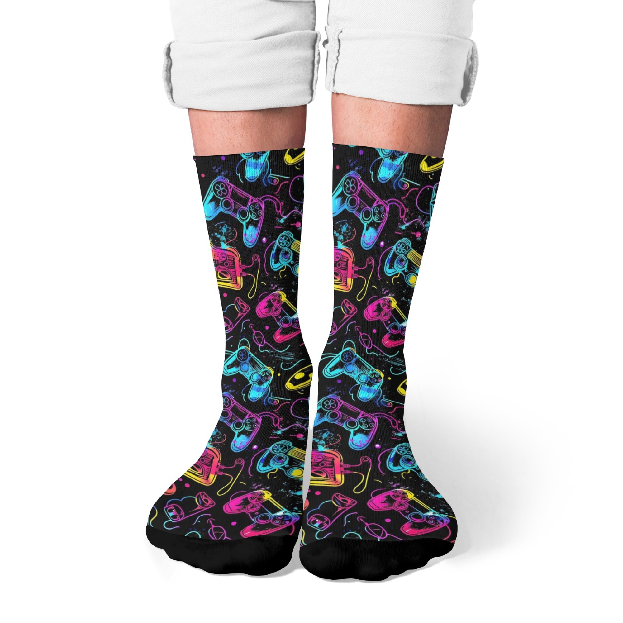 Gaming Console Youtube - Gaming Console Colorful Graffiti Socks Novelty
