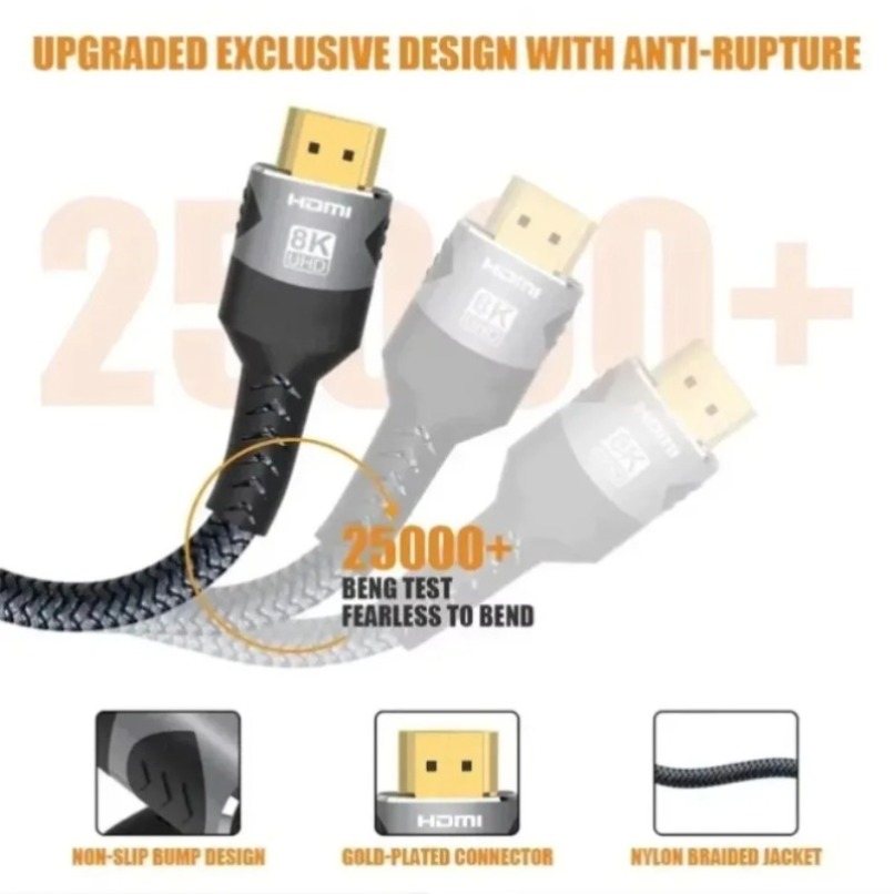 Braided 8K HDMI 2.1 Cable High - Gaming Console Definition ulasan dan harga